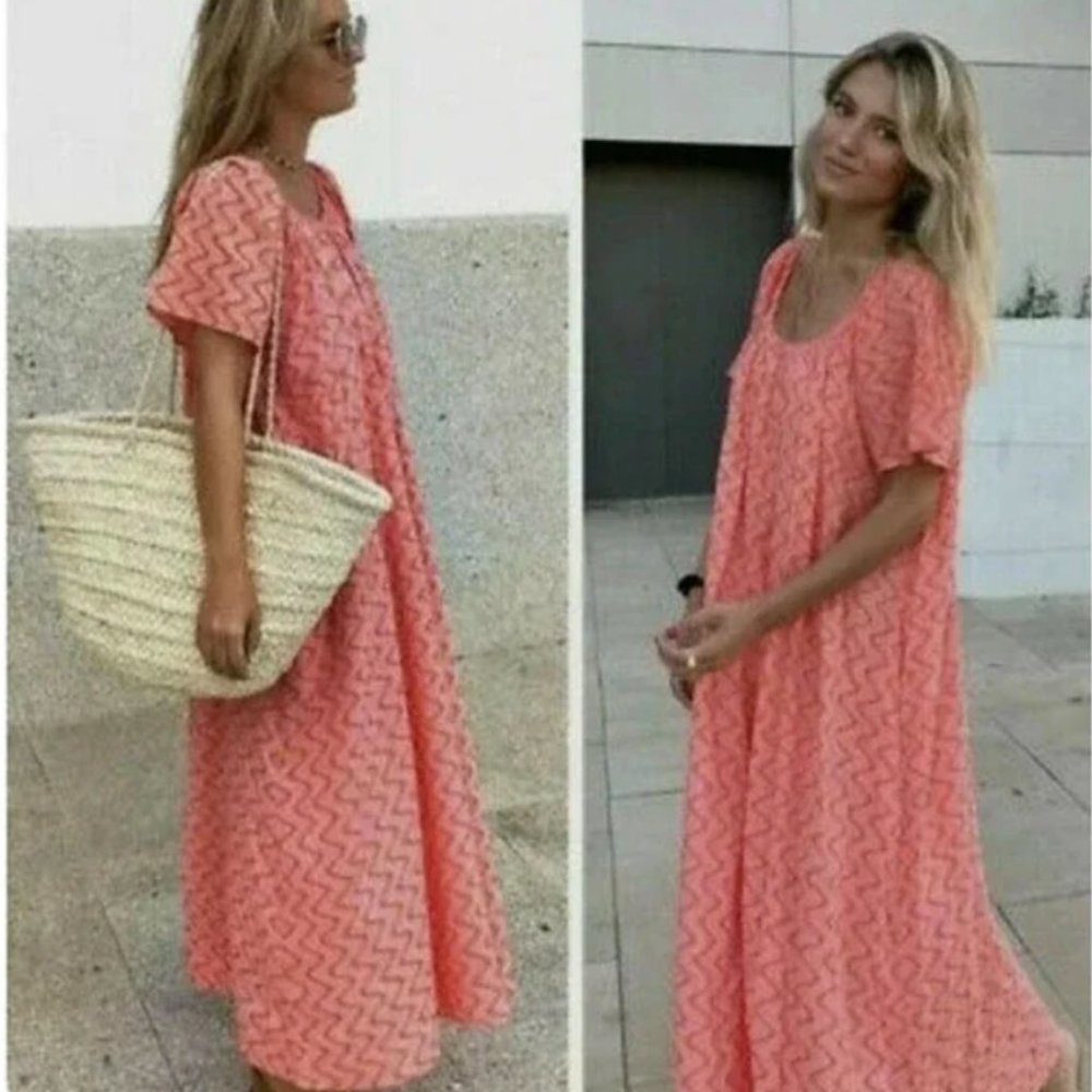Zara Print Maxi Dress Pink/Orange Size XS